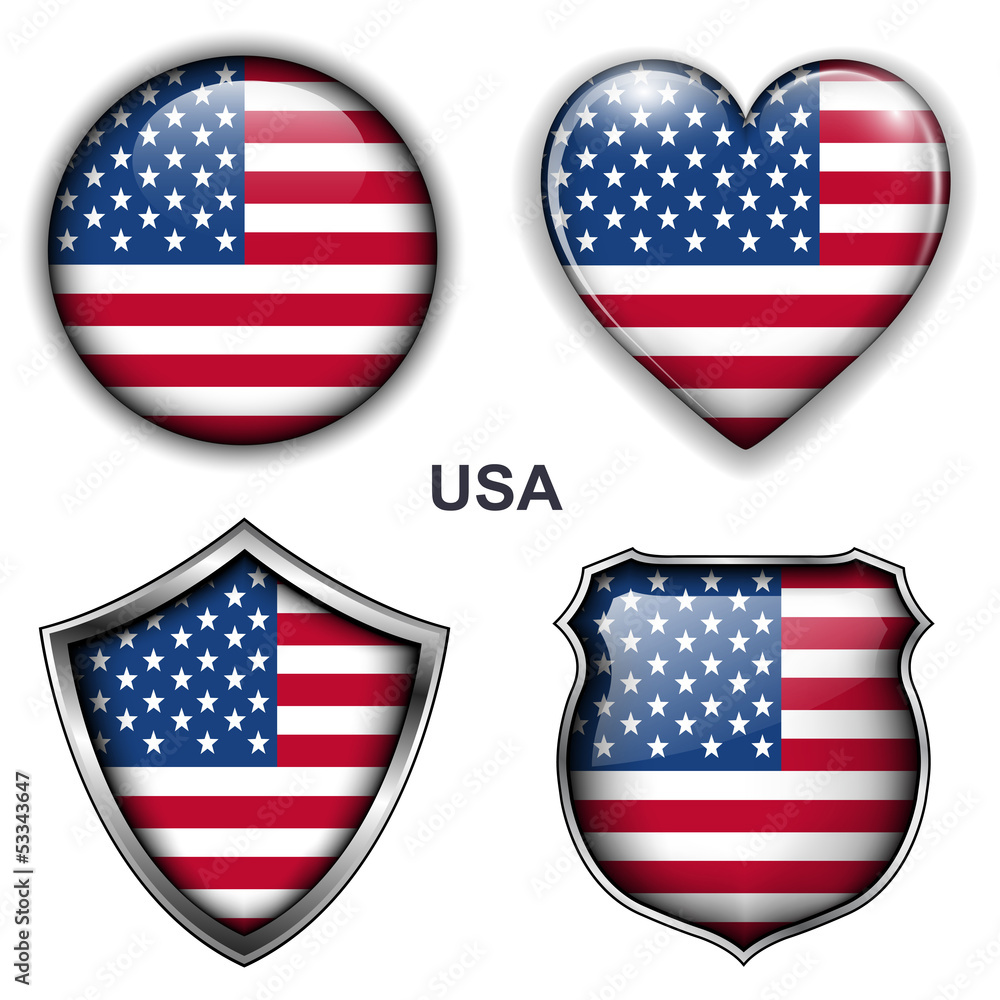 USA, United States flag icons, vector buttons. USA, United States flag icons, vector buttons.