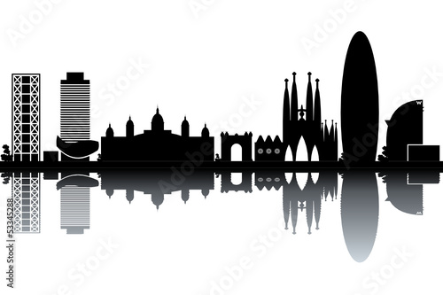 Barcelona skyline - black and white vector illustration