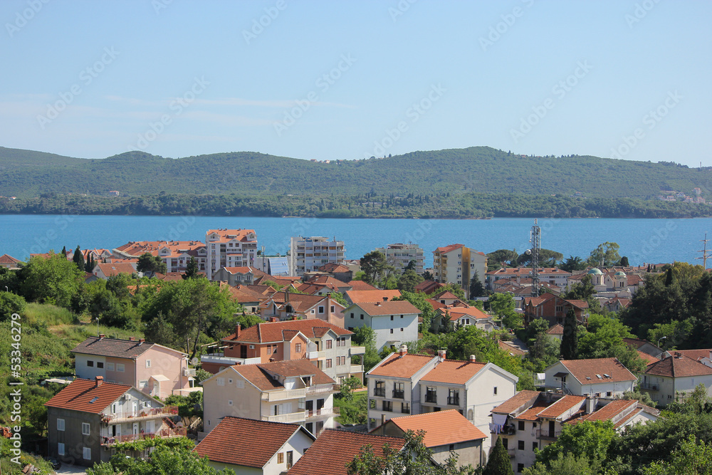View of small town with red roofs in Montenegro