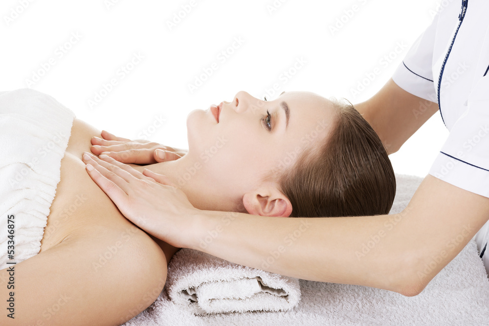 Woman relaxing beeing massaged in spa saloon Woman relaxing beeing massaged in spa saloon
