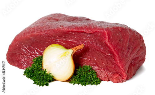 Raw sliced meat with garlic