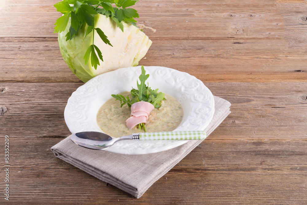 cabbage soup with Arugula and prosciutto