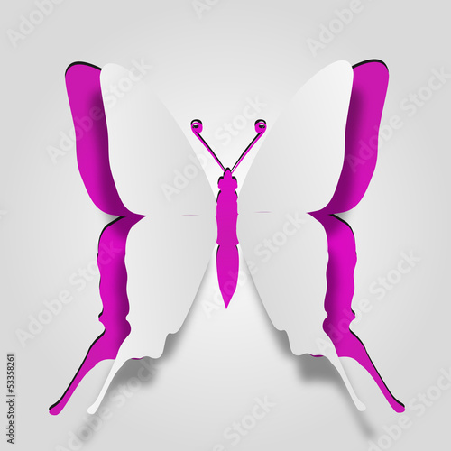 Conceptual pink paper butterfly on white background