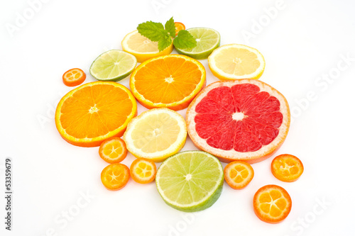 Citrus fruits with mint leaf