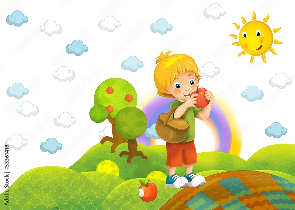 The child in the park - eating apples - illustration The child in the park - eating apples - illustration