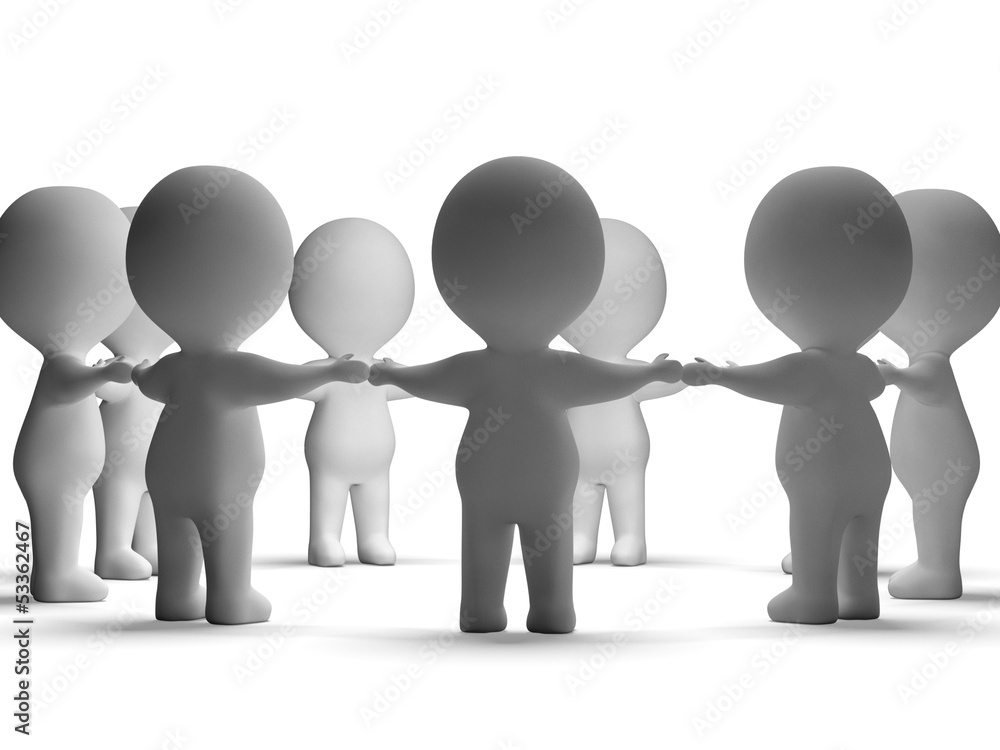 Gathering Of 3d Characters Showing Community Or Together Gathering Of 3d Characters Showing Community Or Together