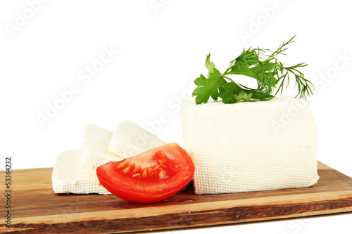 Sheep milk cheese, red tomato with parsley and dill