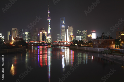 Shanghai bund garden bridge of skyline at night
