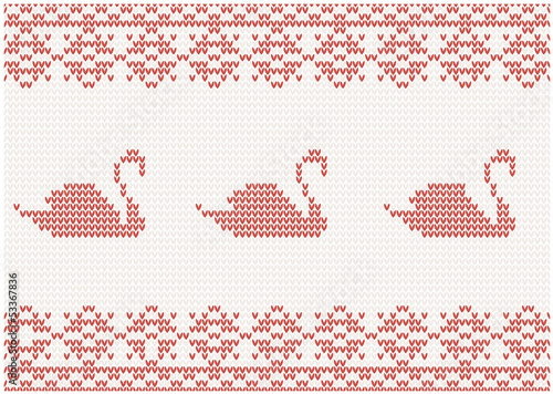 knitted pattern with swan and beautiful ornament