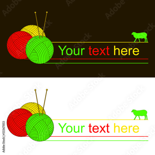 Three balls of wool and knitting needles with place for text