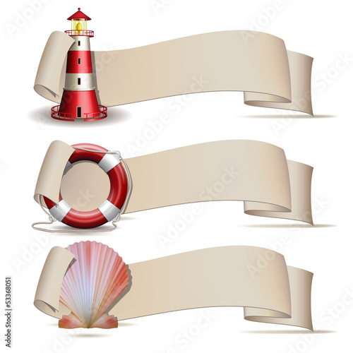 Set of banners with marine icons.