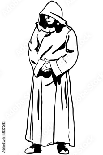 sketch of a man in monk's hood