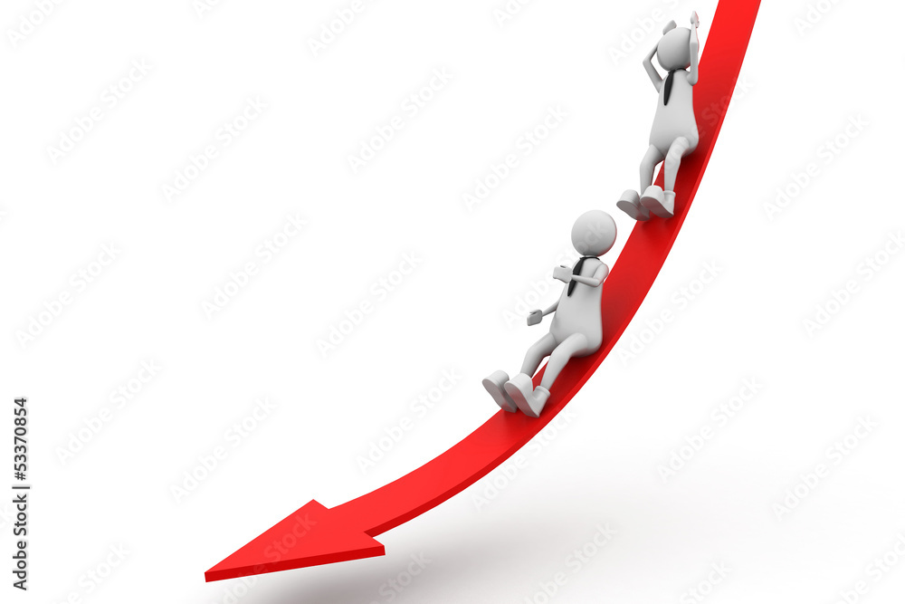 Business man on the arrow (Success or fall concept). Business man on the arrow (Success or fall concept).