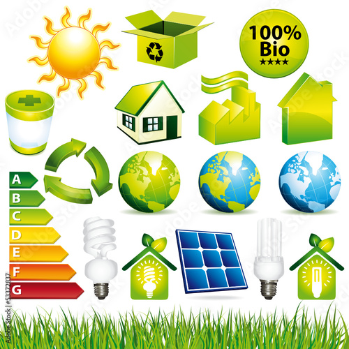 Ecology and renewable energy icons set.