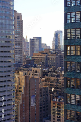 View Among New Yok Midtown Golden Skyscrapers