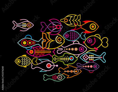 Fishes on black background