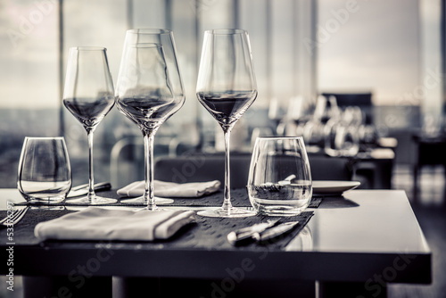 Empty glasses in restaurant