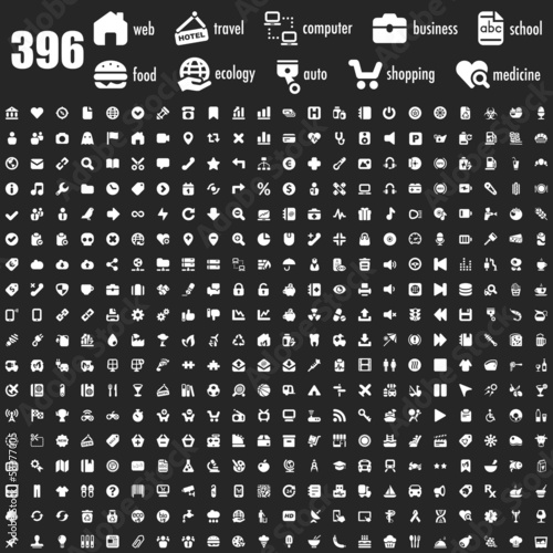 396 white icons set
