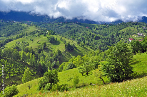 Vibrant green hills and mountain