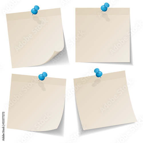 4 Beige Stick Notes Blue Pins