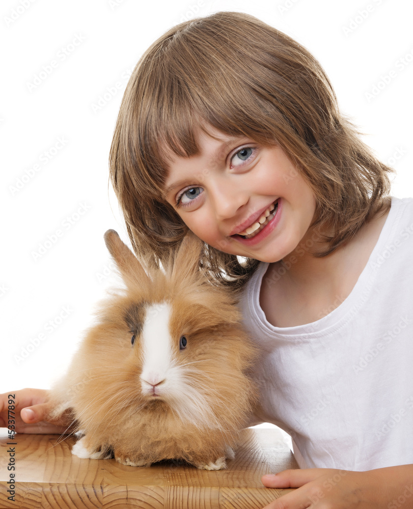 little girl with a baby rabbit - portrait