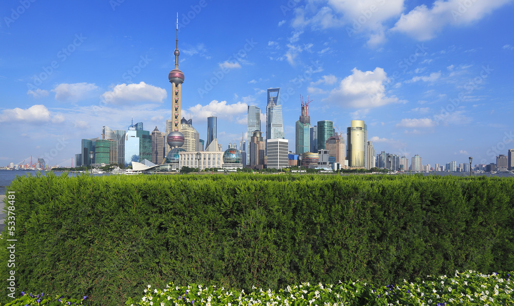 Shanghai bund landmark skyline at city buildings landscape