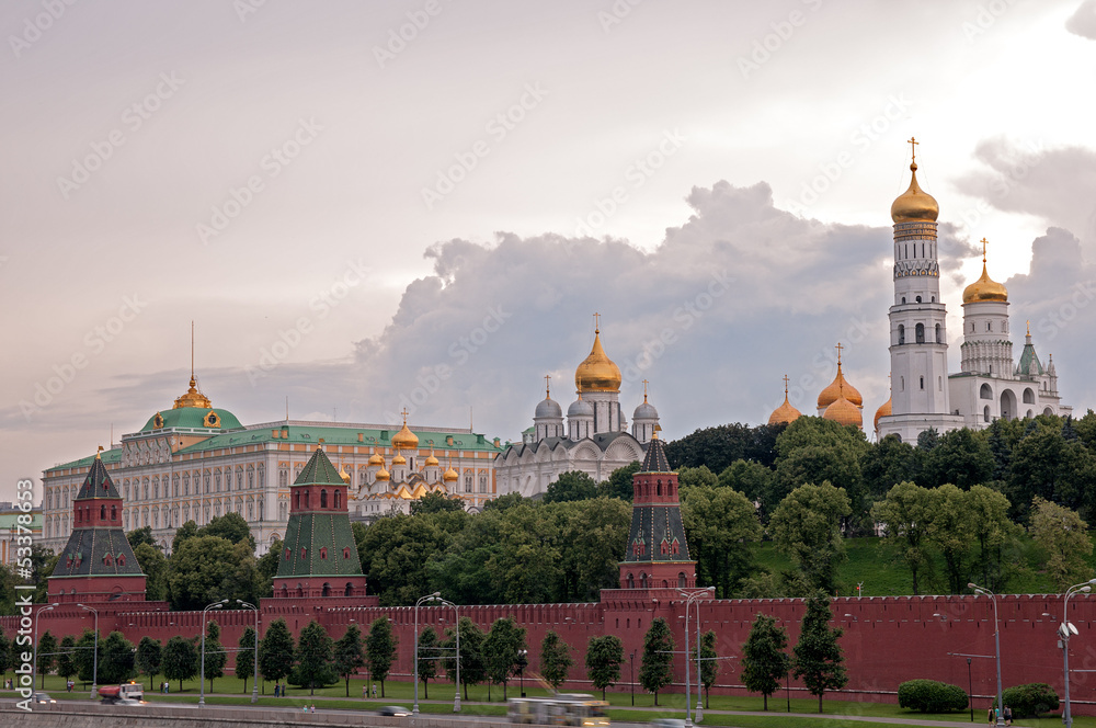 Moscow Kremlin wall at the evening