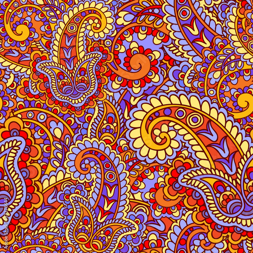 Seamless background made of paisley. Colorful pattern.