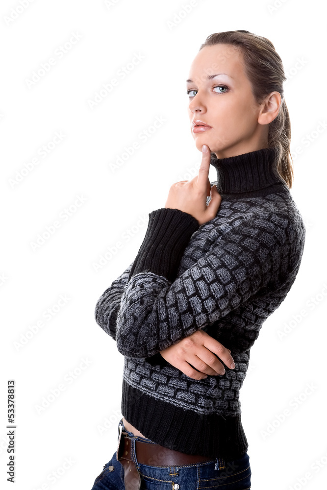 Portrait of a pensive girl isolated over a white background Portrait of a pensive girl isolated over a white background