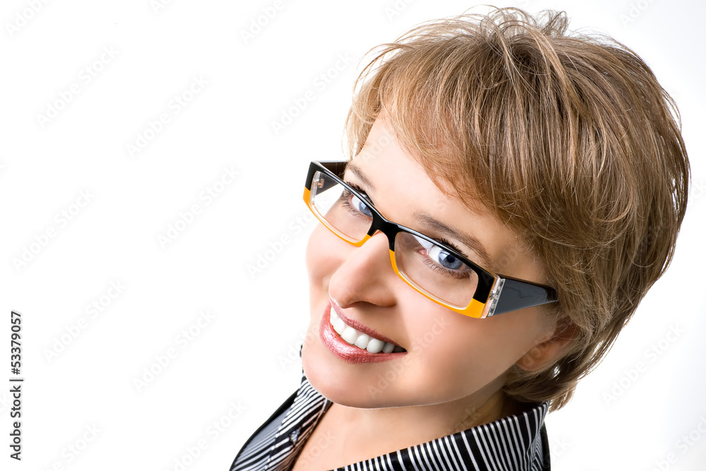 Portrait of the business woman with upper forshortening on white Portrait of the business woman with upper forshortening on white