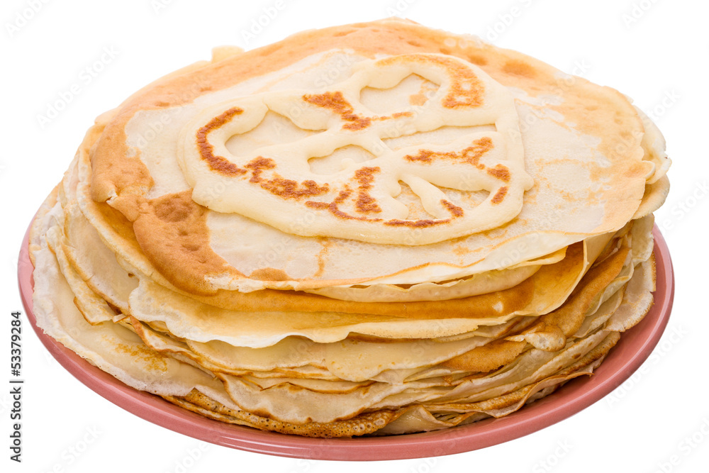 Stack of pancakes on white
