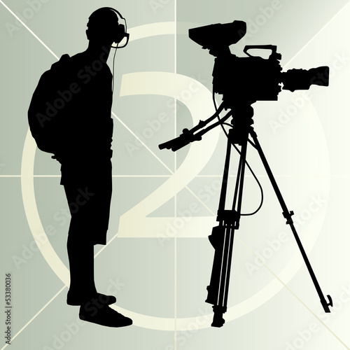 Cameraman silhouette vector background and film countdown number