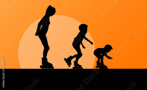 Family in roller skates vector background concept