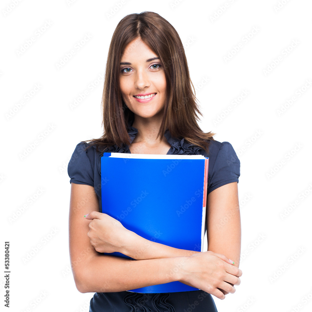 Beautiful business woman holding folder Beautiful business woman holding folder