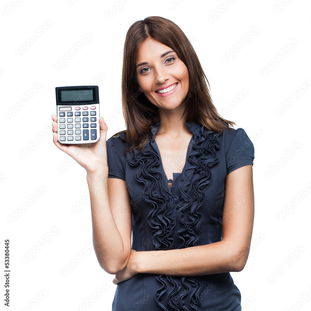 Beautiful smiling business woman with calculator Beautiful smiling business woman with calculator