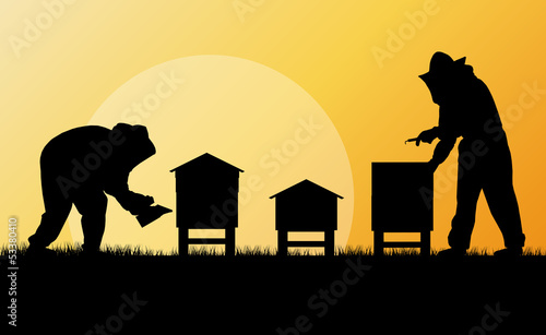 Beekeeper working in apiary vector background