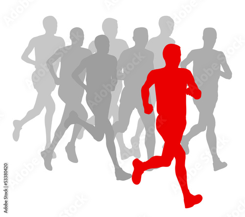 Men marathon winner finish vector background and group of runner