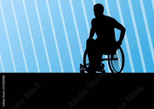 Active disabled man on a wheelchair detailed sport concept silho