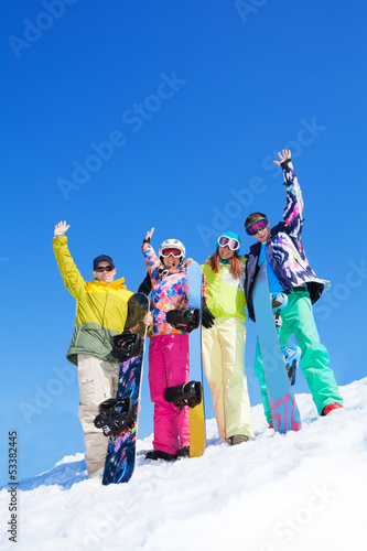 Group of snowboard friends