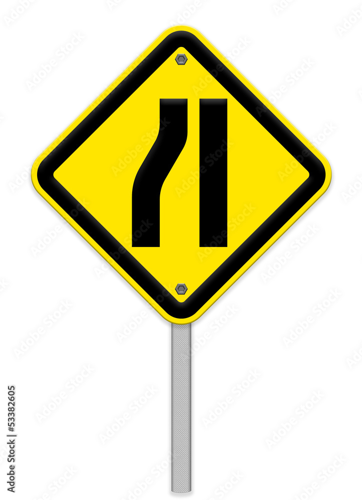 Road narrows merge right sign isolated on a white background'par Road narrows merge right sign isolated on a white background'par