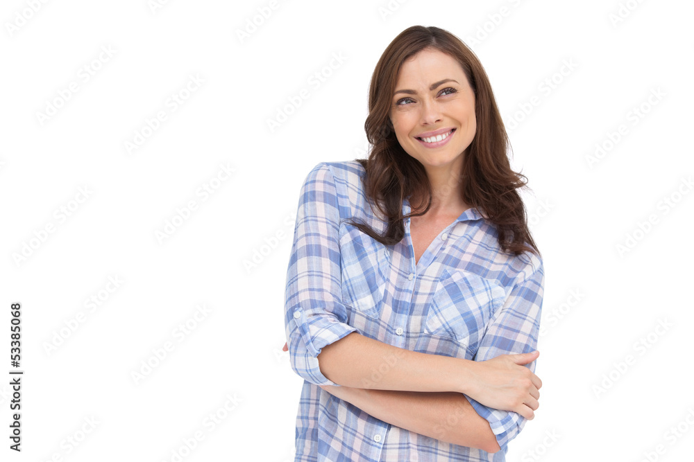 Thoughtful woman with arms folded Thoughtful woman with arms folded