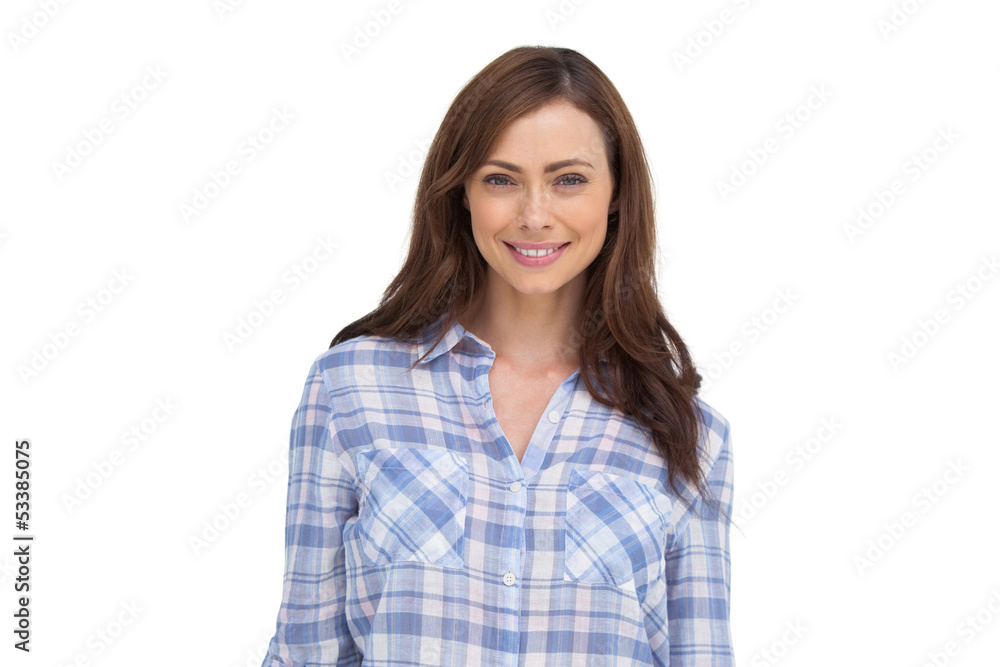 Smiling woman standing in front of the camera Smiling woman standing in front of the camera