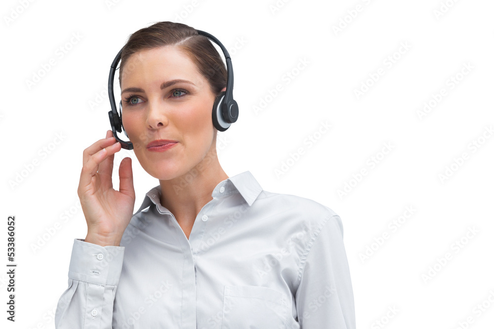 Businesswoman working with headset Businesswoman working with headset
