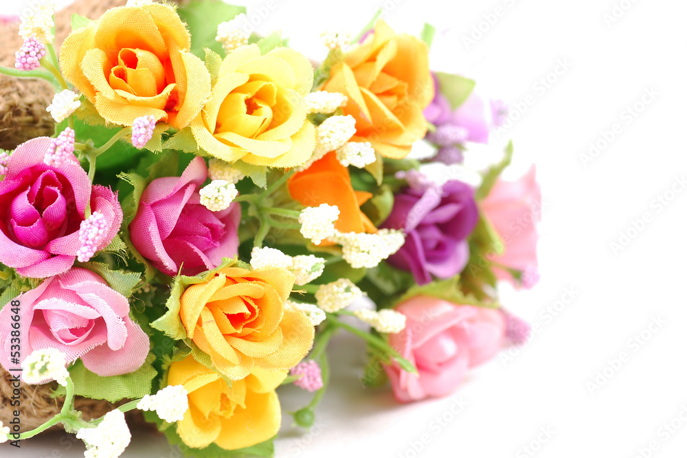 artificial flowers made from cloth on isolated white background artificial flowers made from cloth on isolated white background