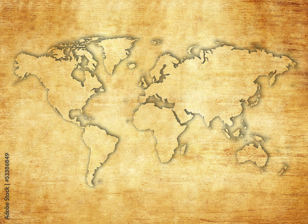 Naklejka premium world map on papyrus paper