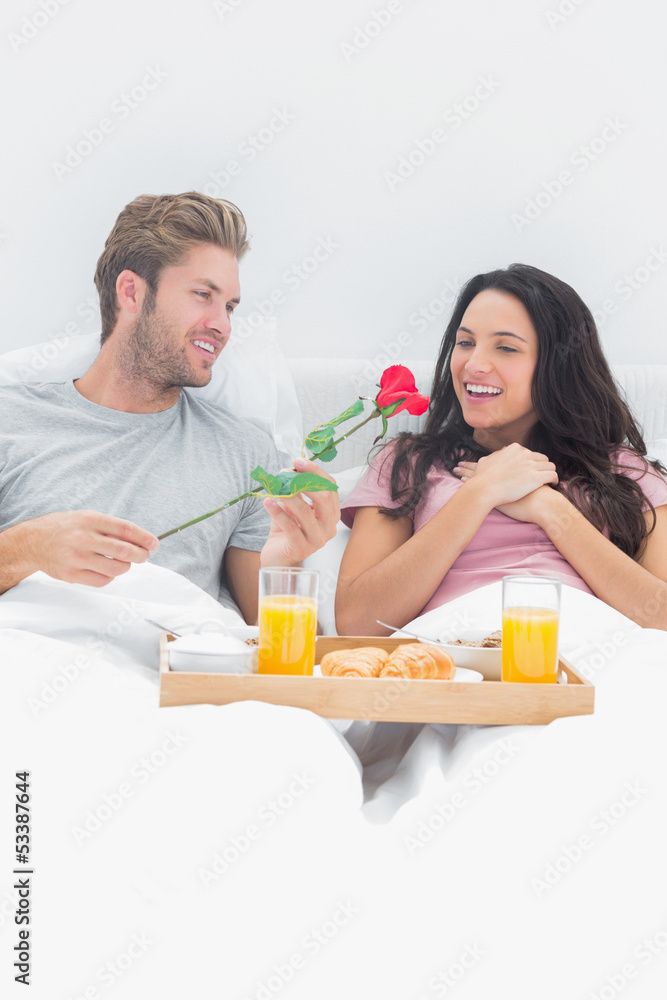 Man giving a rose to his wife Man giving a rose to his wife