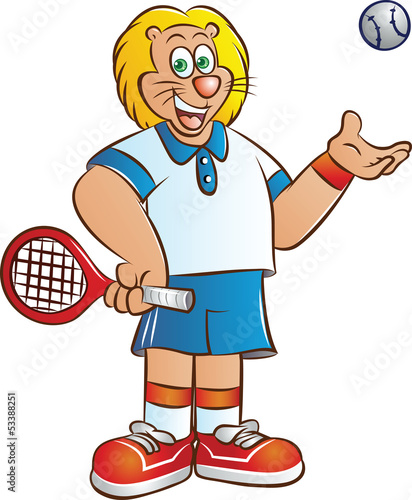 Vector cartoon of Tennis Player lion Mascot