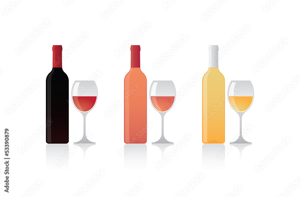 Isolated bottles and glasses of wine set Isolated bottles and glasses of wine set