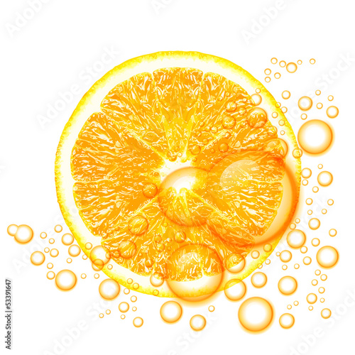 Orange fruit with water drops isolated on white background.
