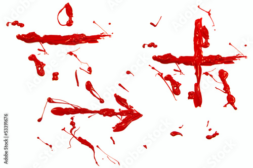 Plus, minus and arrow sign painted red